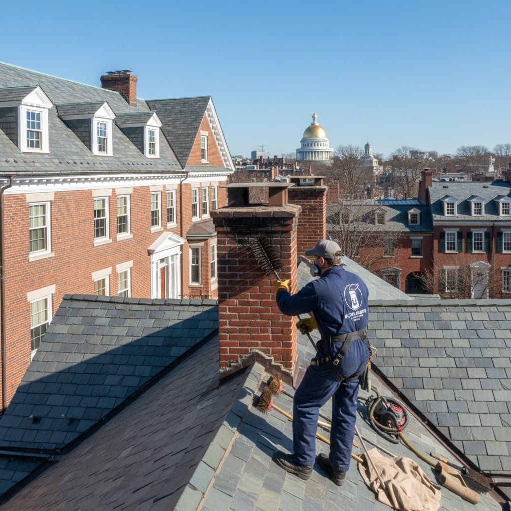 Ultra Hearth Chimney Sweep team working on chimney